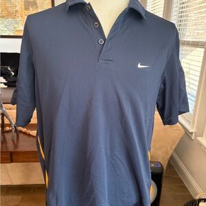 Nike Men's Navy Polo Shirt with Yellow Accents